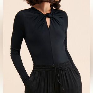 FARM Rio Black Knot-Front Long-Sleeve Bodysuit